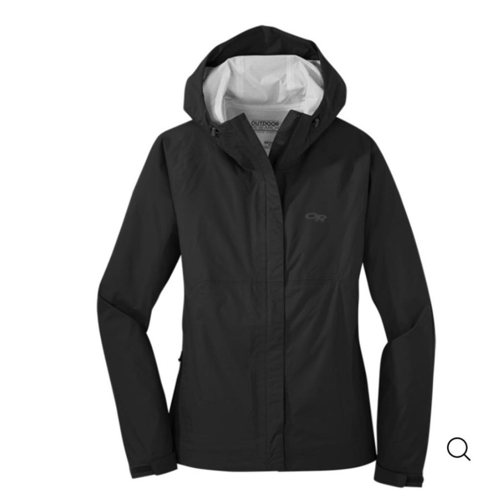 Outdoor Research Apollo Jacket Women's Sz XS Black Hood Rain Waterproof